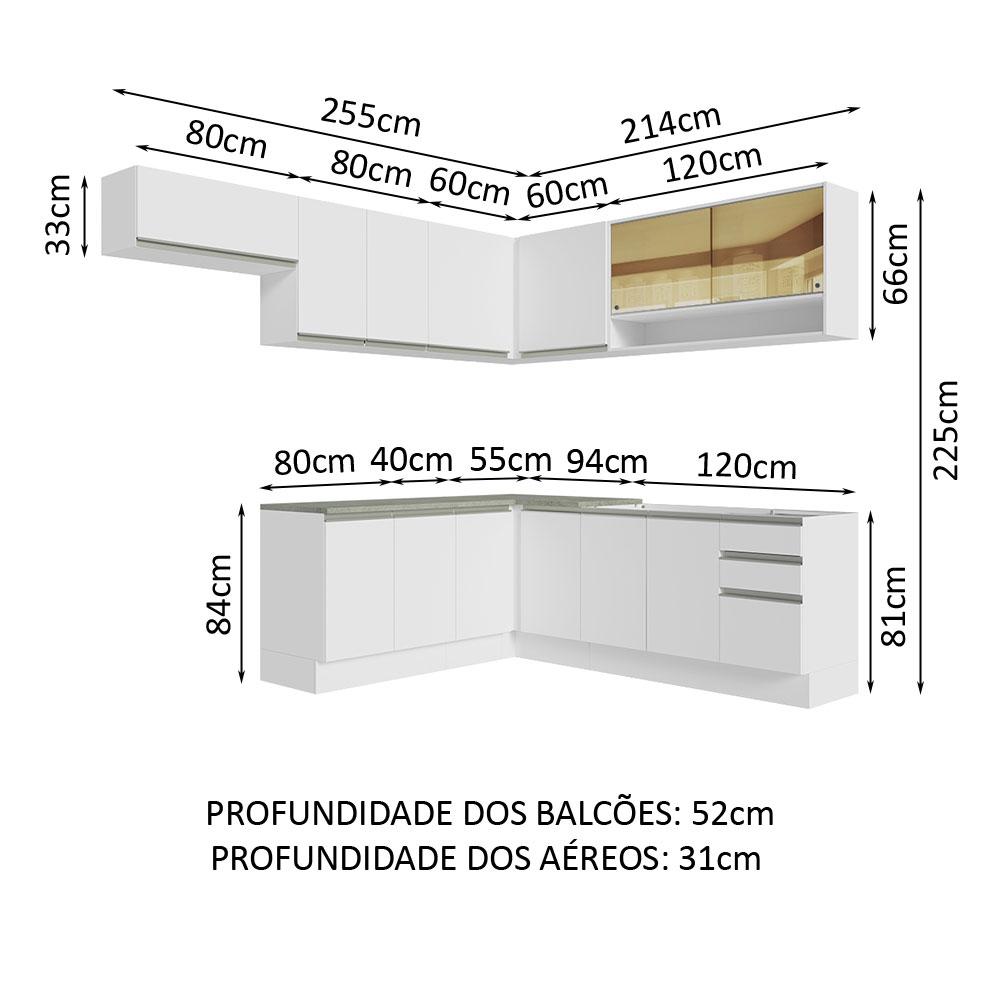 Armário de Cozinha Completa de Canto 469cm Branco Glamy Madesa 01