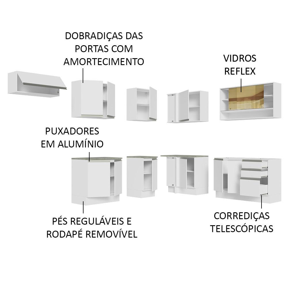 Armário de Cozinha Completa de Canto 469cm Branco Glamy Madesa 01