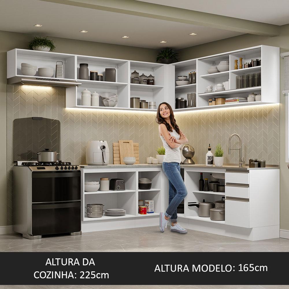 Armário de Cozinha Completa de Canto 469cm Branco Glamy Madesa 01