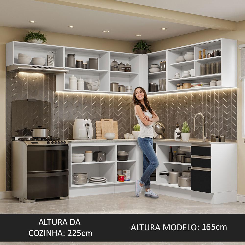 Armário de Cozinha Completa de Canto 469cm Branco/Preto Glamy Madesa 01