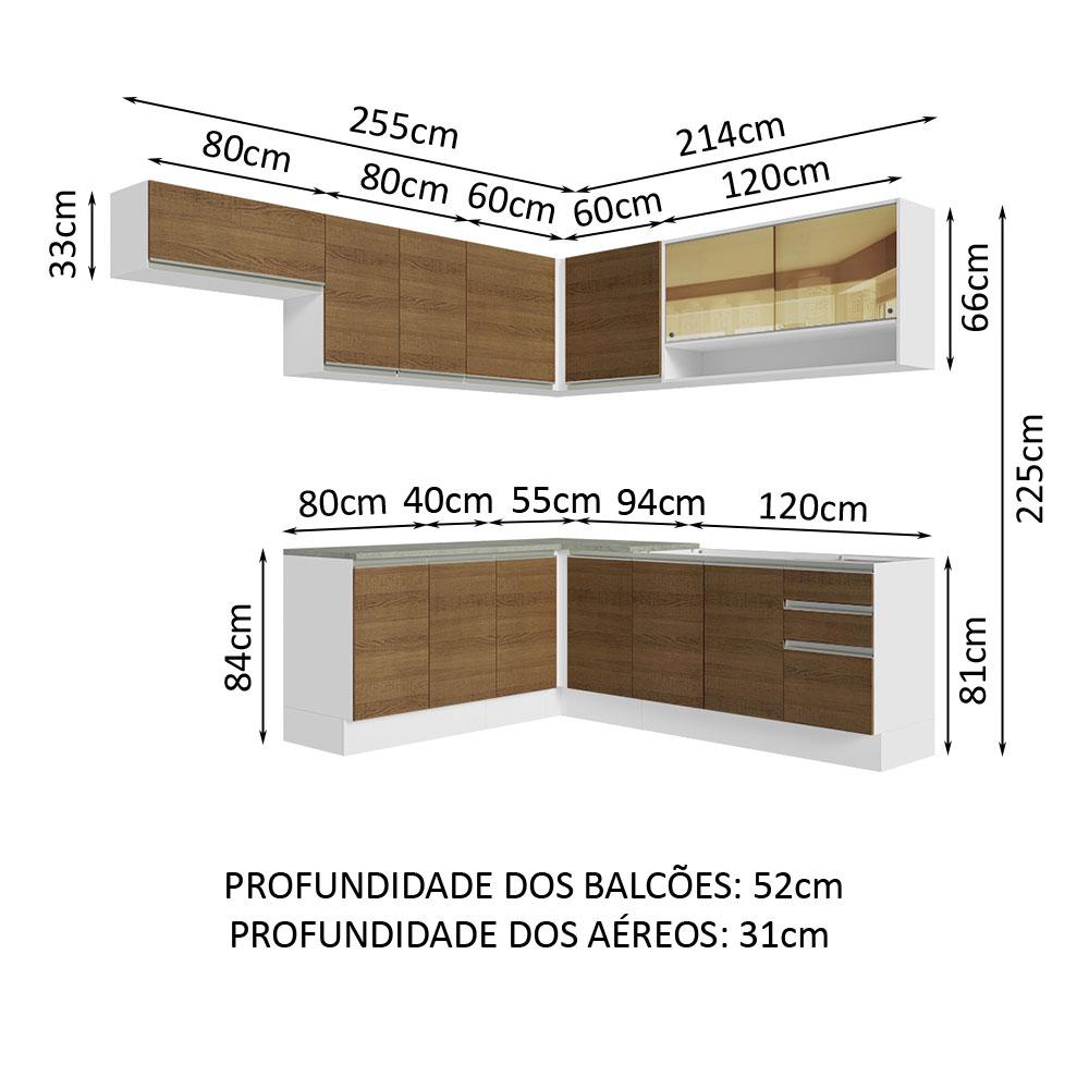Armário de Cozinha Completa de Canto 469cm Branco/Rustic Glamy Madesa 01