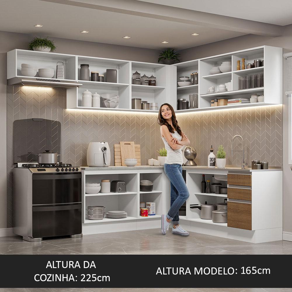 Armário de Cozinha Completa de Canto 469cm Branco/Rustic Glamy Madesa 01