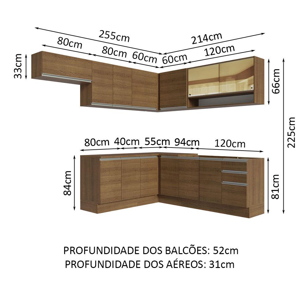 Armário de Cozinha Completa de Canto 469cm Rustic Glamy Madesa 01