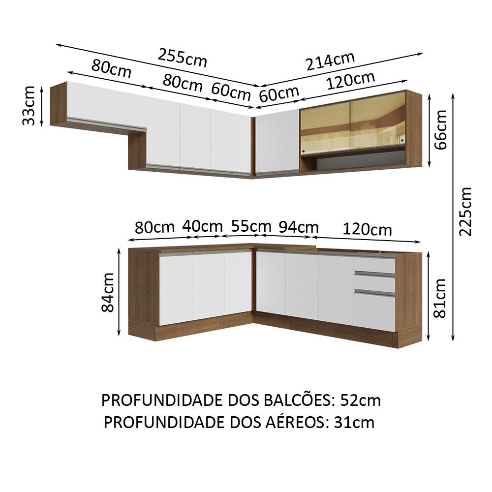 Armário de Cozinha Completa de Canto 469cm Rustic/Branco Glamy Madesa 01