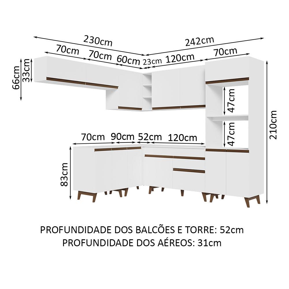 Armário de Cozinha Completa de Canto 472cm Branco Reims Madesa 01