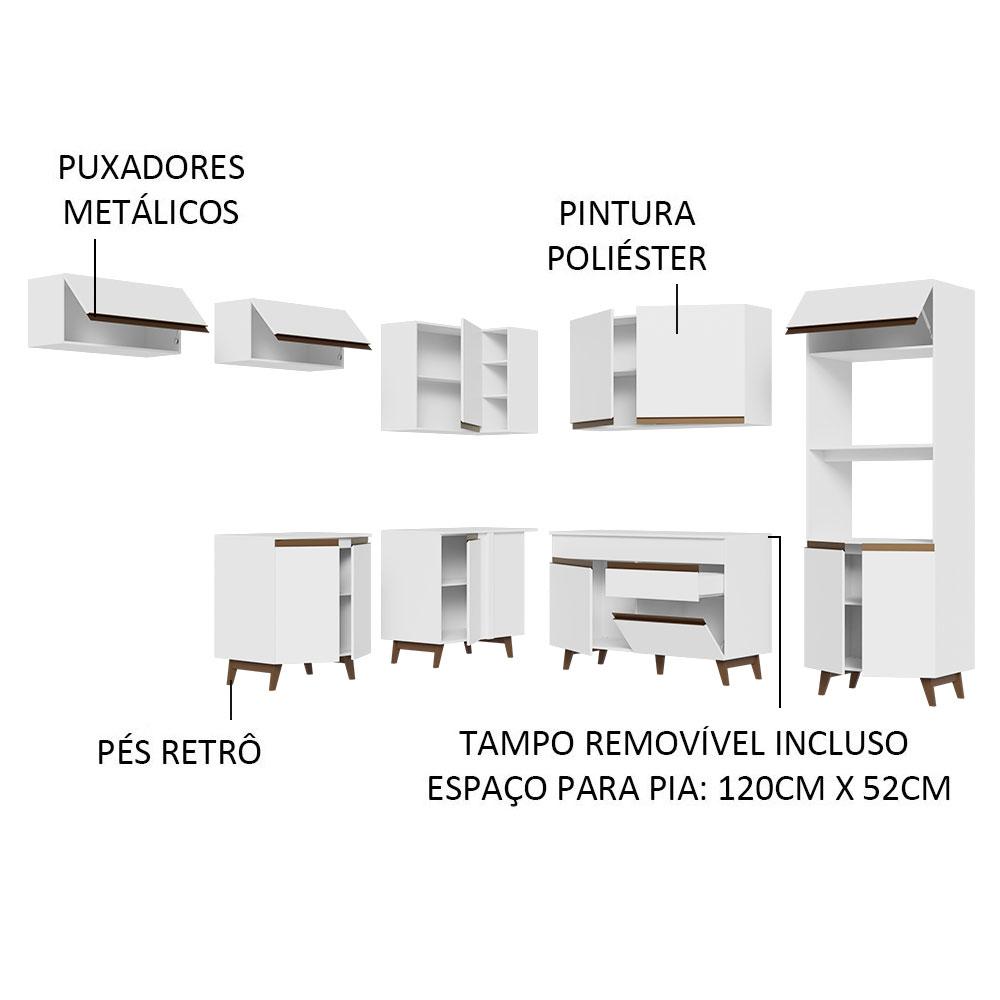 Armário de Cozinha Completa de Canto 472cm Branco Reims Madesa 01