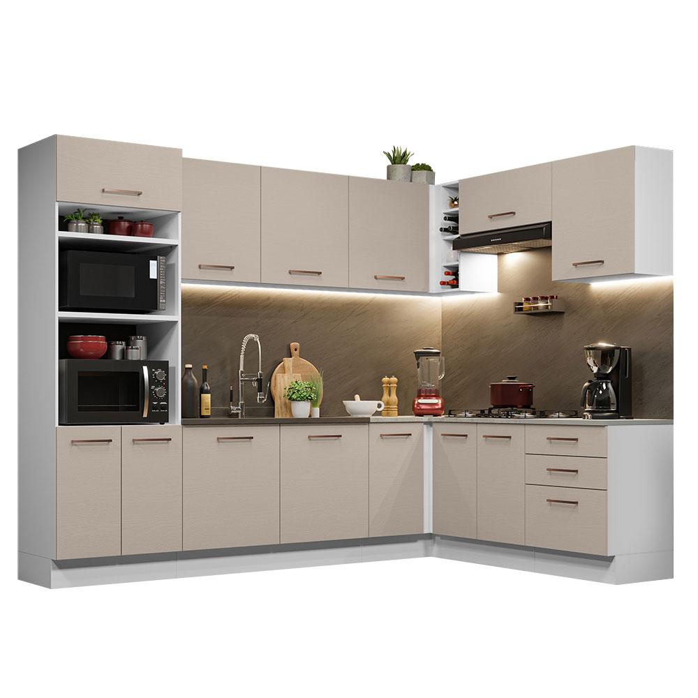 Armário de Cozinha Completa de Canto 479cm Branco/Crema Agata Madesa 01