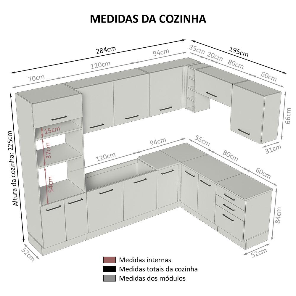 Armário de Cozinha Completa de Canto 479cm Branco/Crema Agata Madesa 01