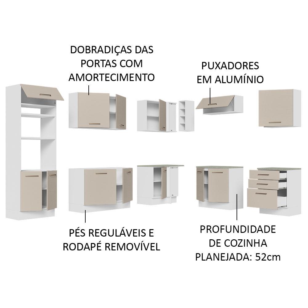 Armário de Cozinha Completa de Canto 479cm Branco/Crema Agata Madesa 01