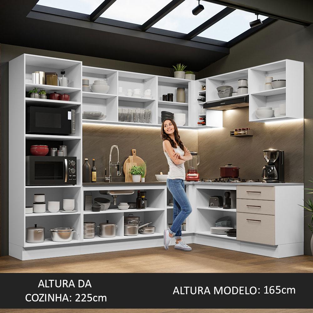 Armário de Cozinha Completa de Canto 479cm Branco/Crema Agata Madesa 01