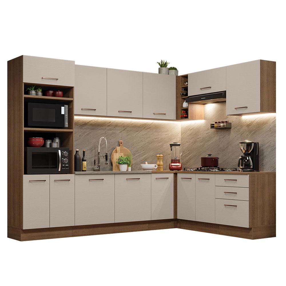 Armário de Cozinha Completa de Canto 479cm Rustic/Crema Agata Madesa 01