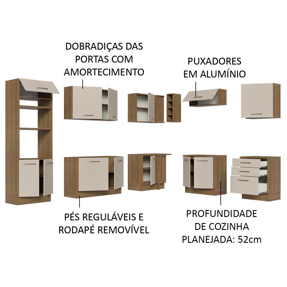 Armário de Cozinha Completa de Canto 479cm Rustic/Crema Agata Madesa 01