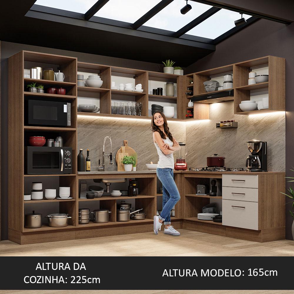 Armário de Cozinha Completa de Canto 479cm Rustic/Crema Agata Madesa 01