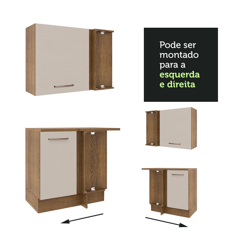 Armário de Cozinha Completa de Canto 479cm Rustic/Crema Agata Madesa 01