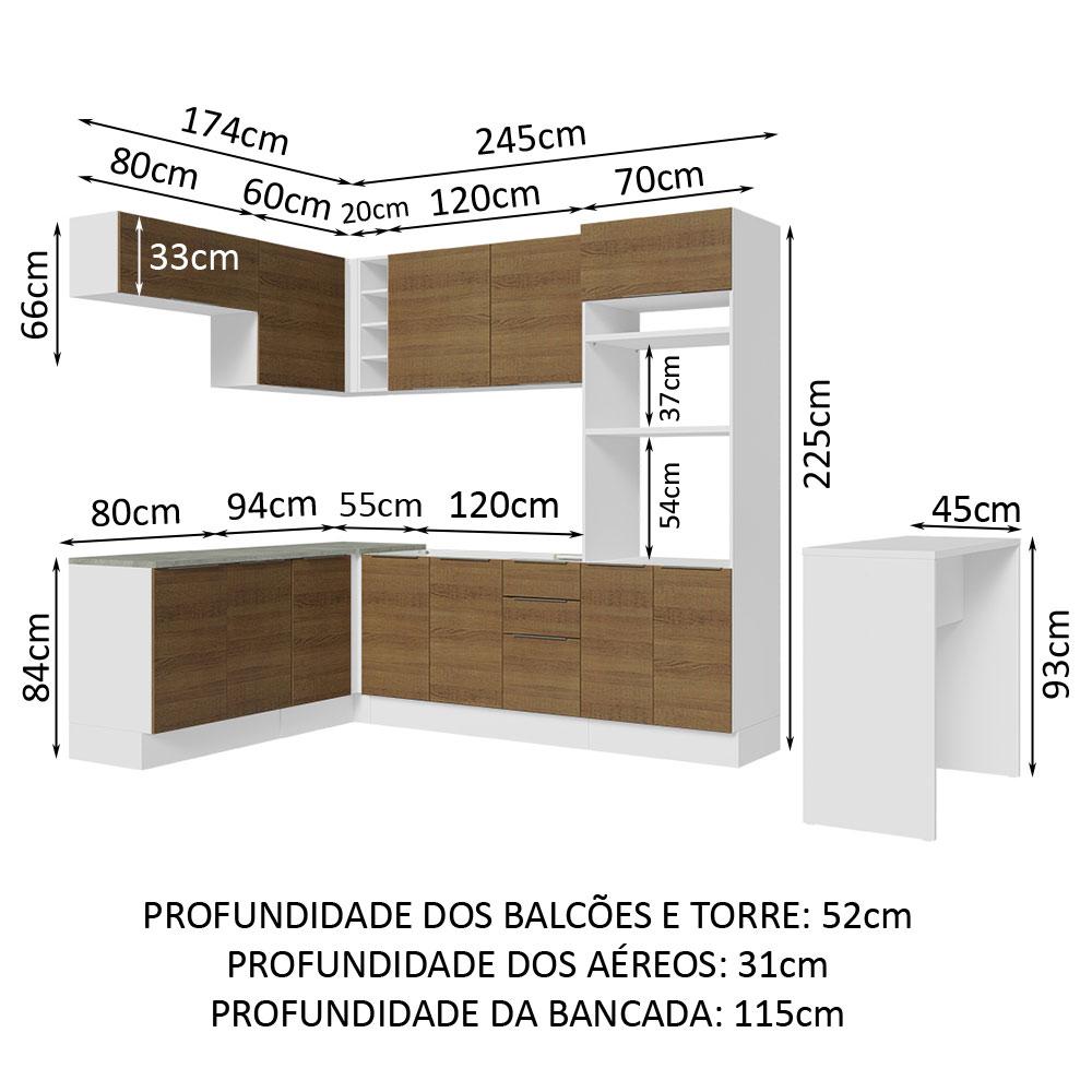 Armário de Cozinha Completa de Canto 489cm Branco/Rustic Stella Madesa