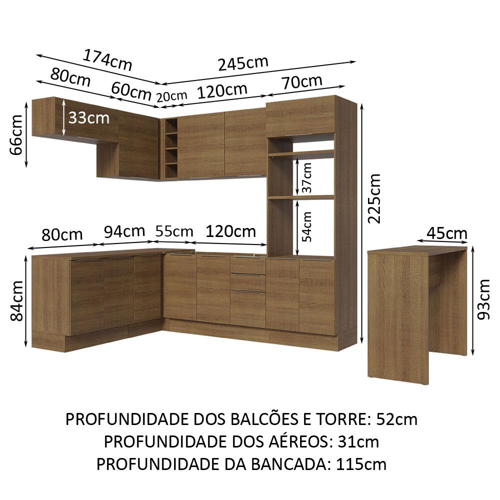 Armário de Cozinha Completa de Canto 489cm Rustic Stella Madesa