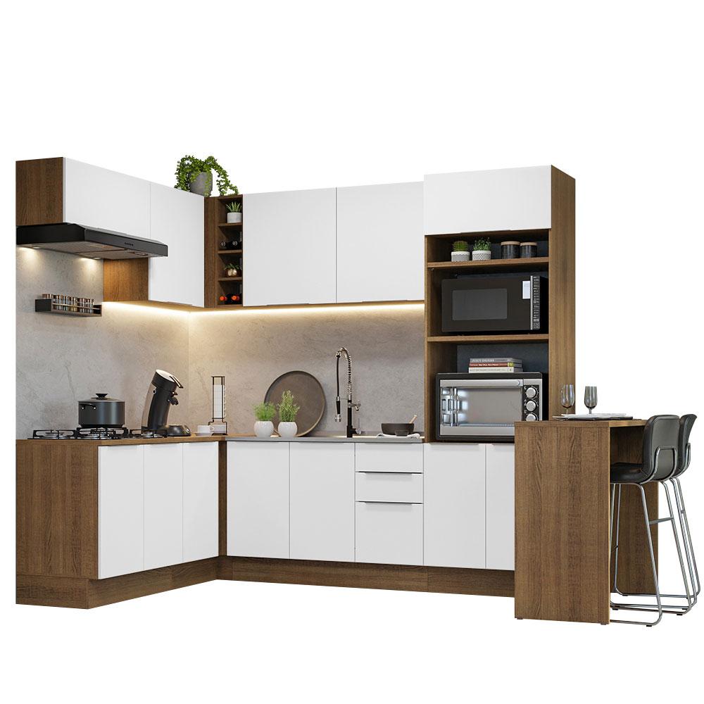 Armário de Cozinha Completa de Canto 489cm Rustic/Branco Stella Madesa