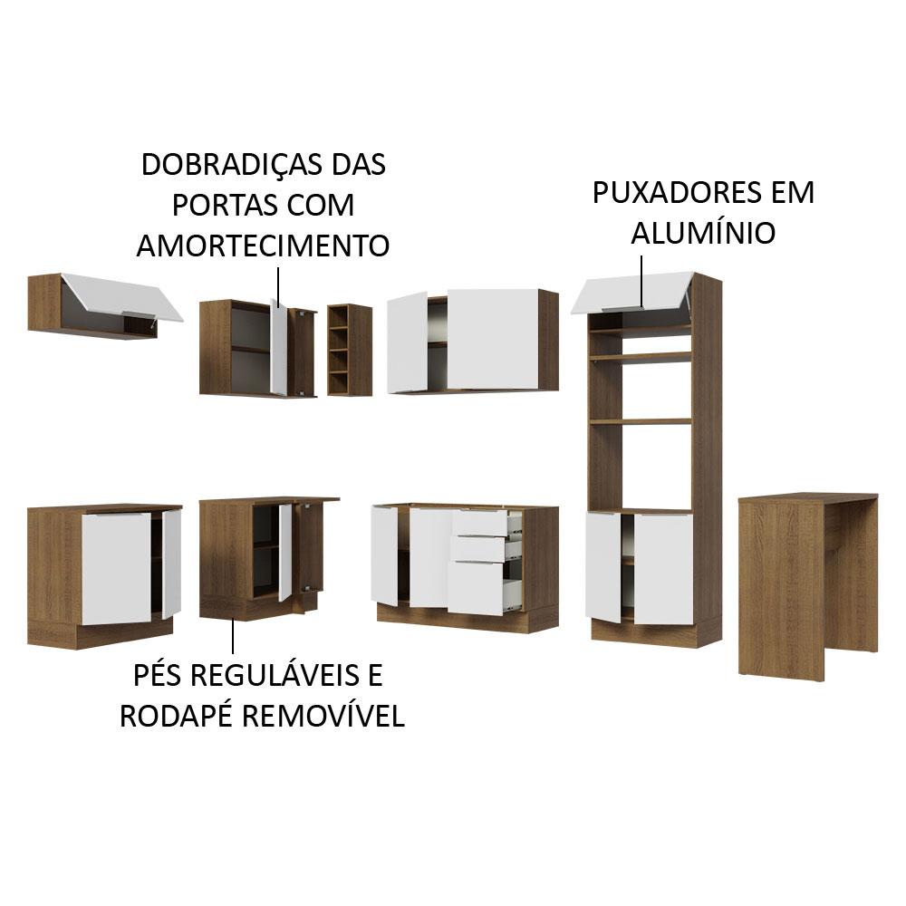 Armário de Cozinha Completa de Canto 489cm Rustic/Branco Stella Madesa