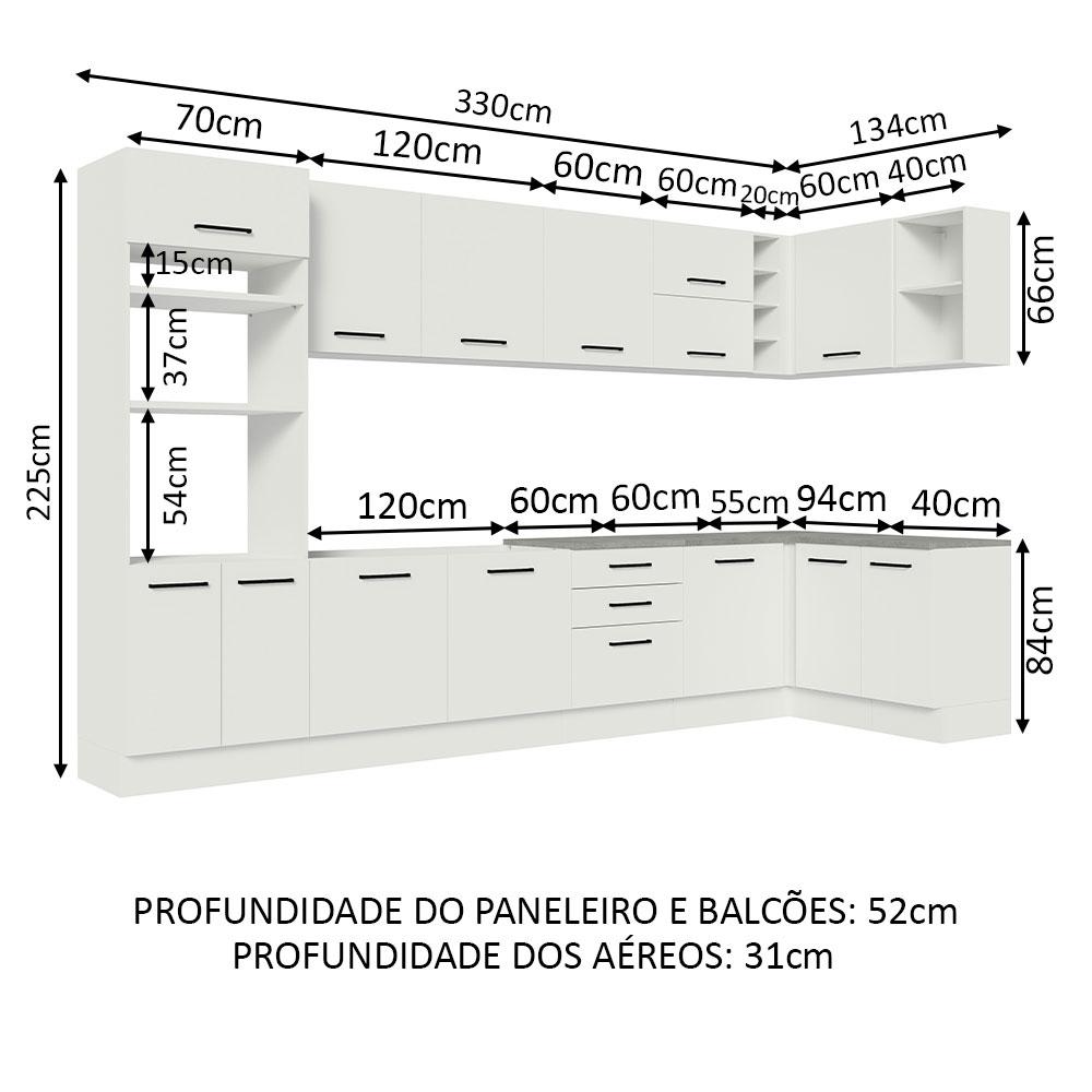 Armário de Cozinha Completa de Canto 499cm Branco Agata Madesa 01