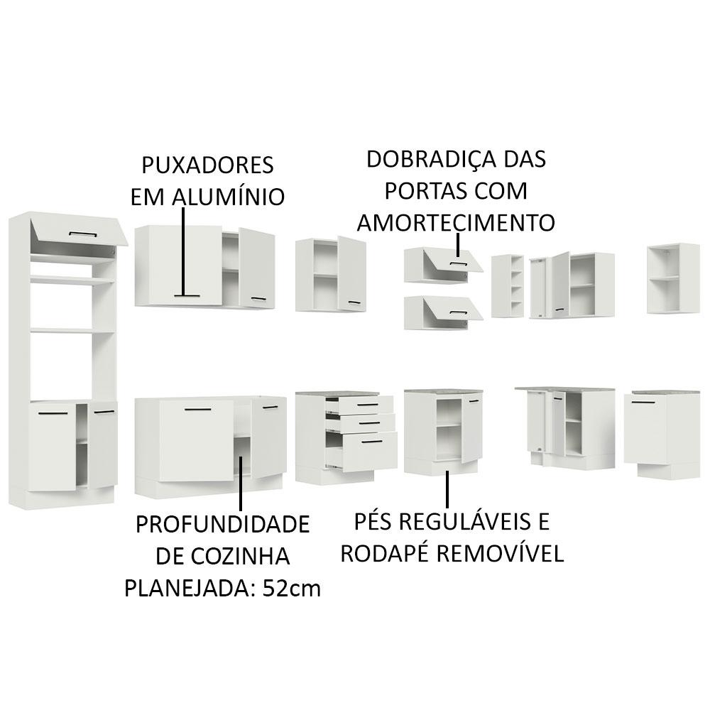 Armário de Cozinha Completa de Canto 499cm Branco Agata Madesa 01