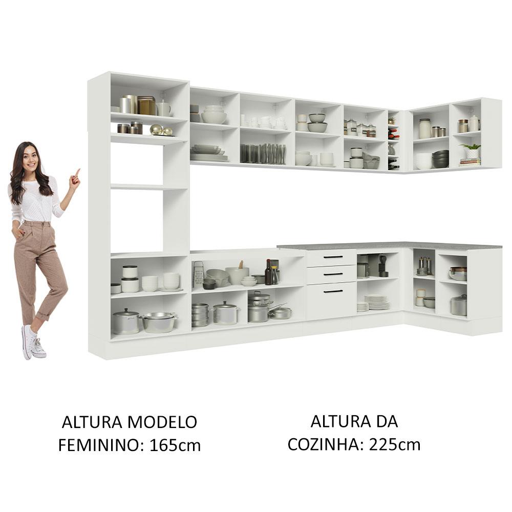 Armário de Cozinha Completa de Canto 499cm Branco Agata Madesa 01