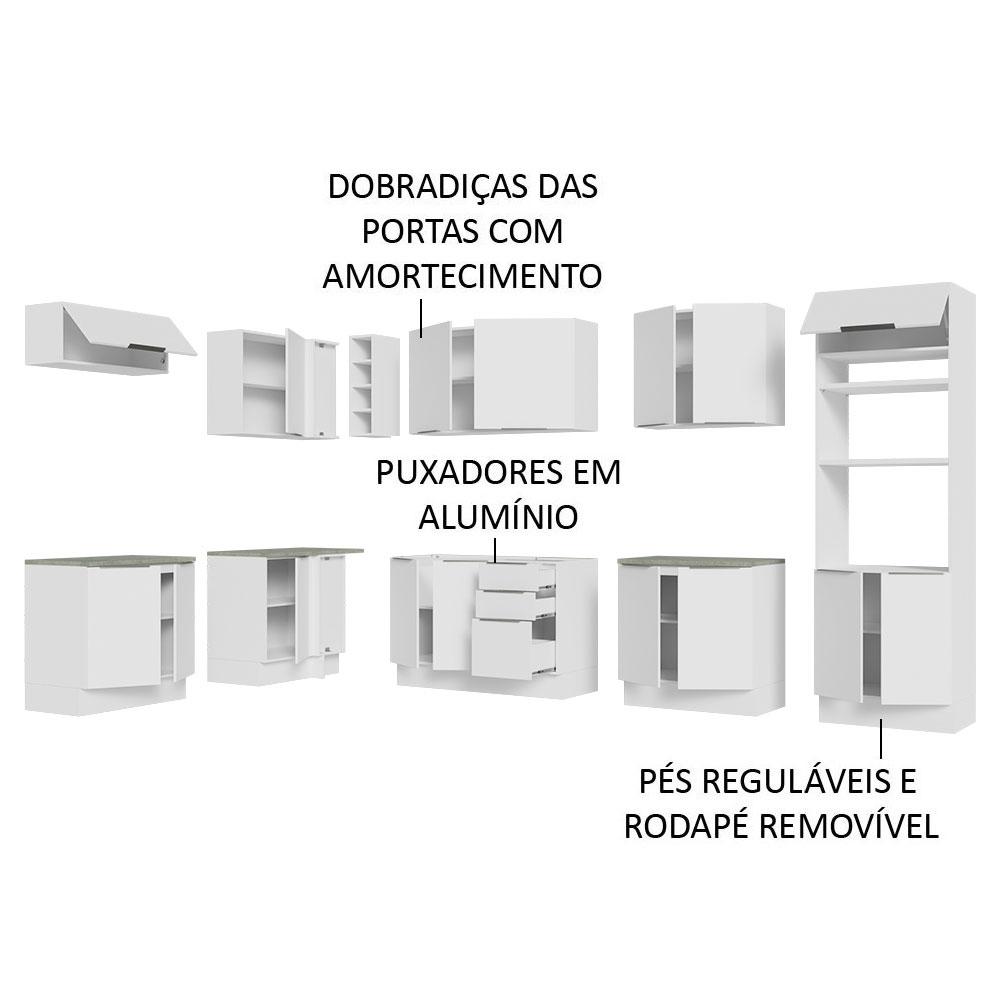 Armário de Cozinha Completa de Canto 499cm Branco Stella Madesa 01
