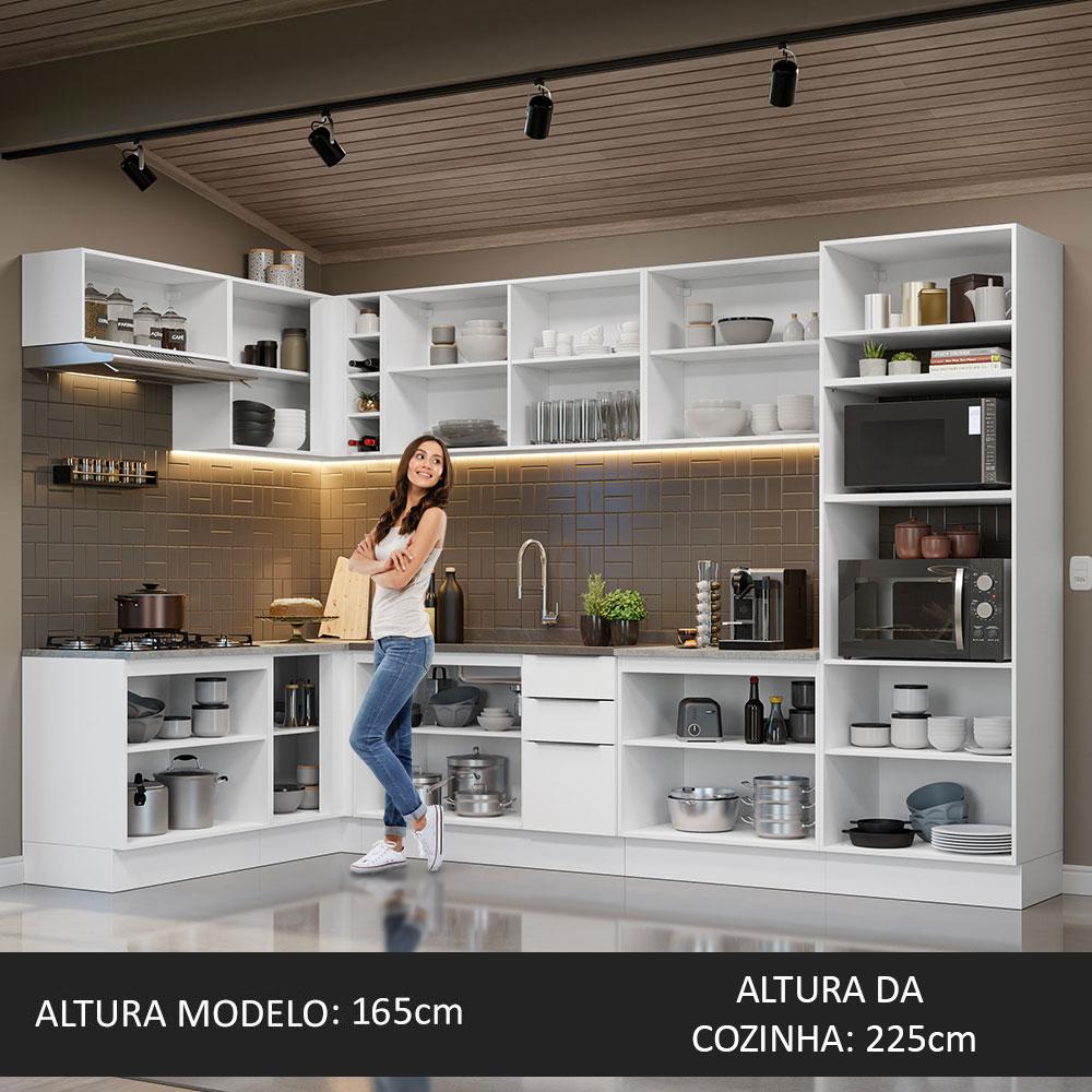 Armário de Cozinha Completa de Canto 499cm Branco Stella Madesa 01