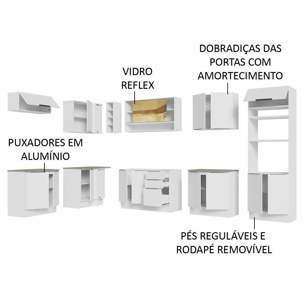 Armário de Cozinha Completa de Canto 499cm Branco Stella Madesa 02