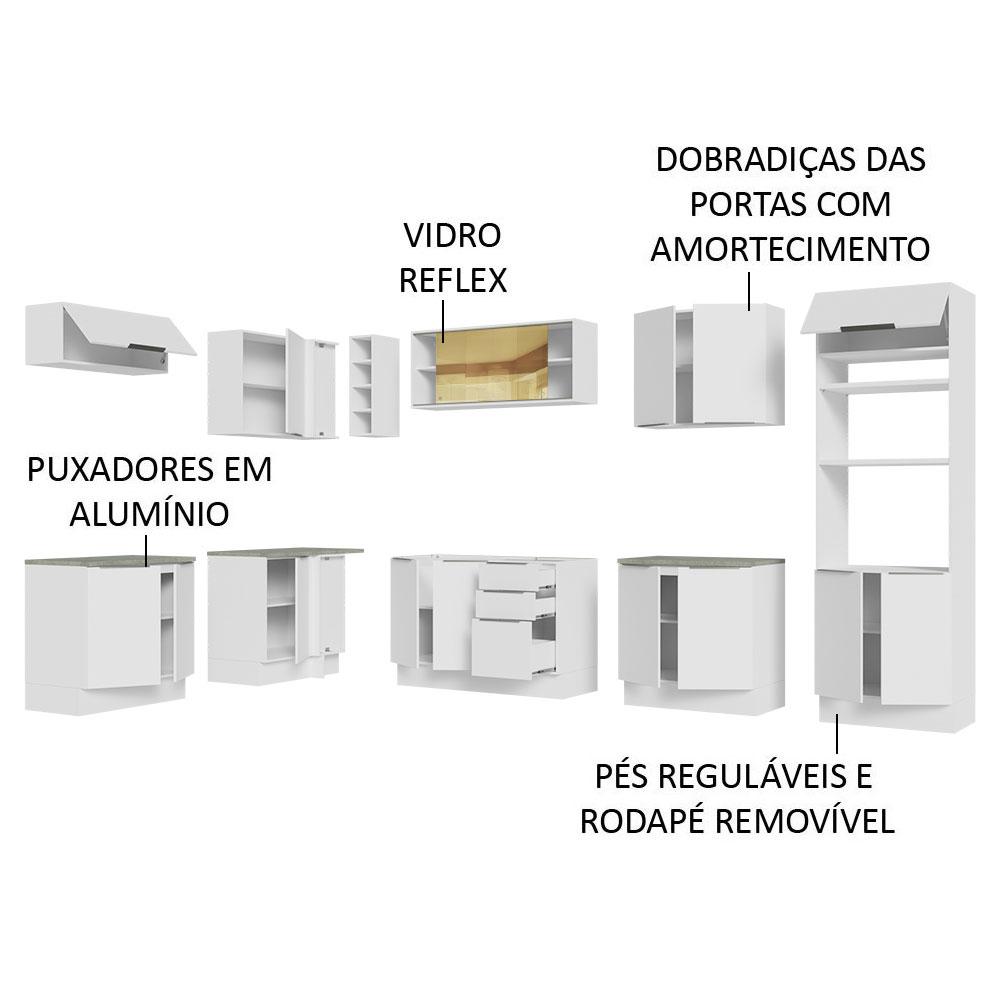 Armário de Cozinha Completa de Canto 499cm Branco Stella Madesa 03