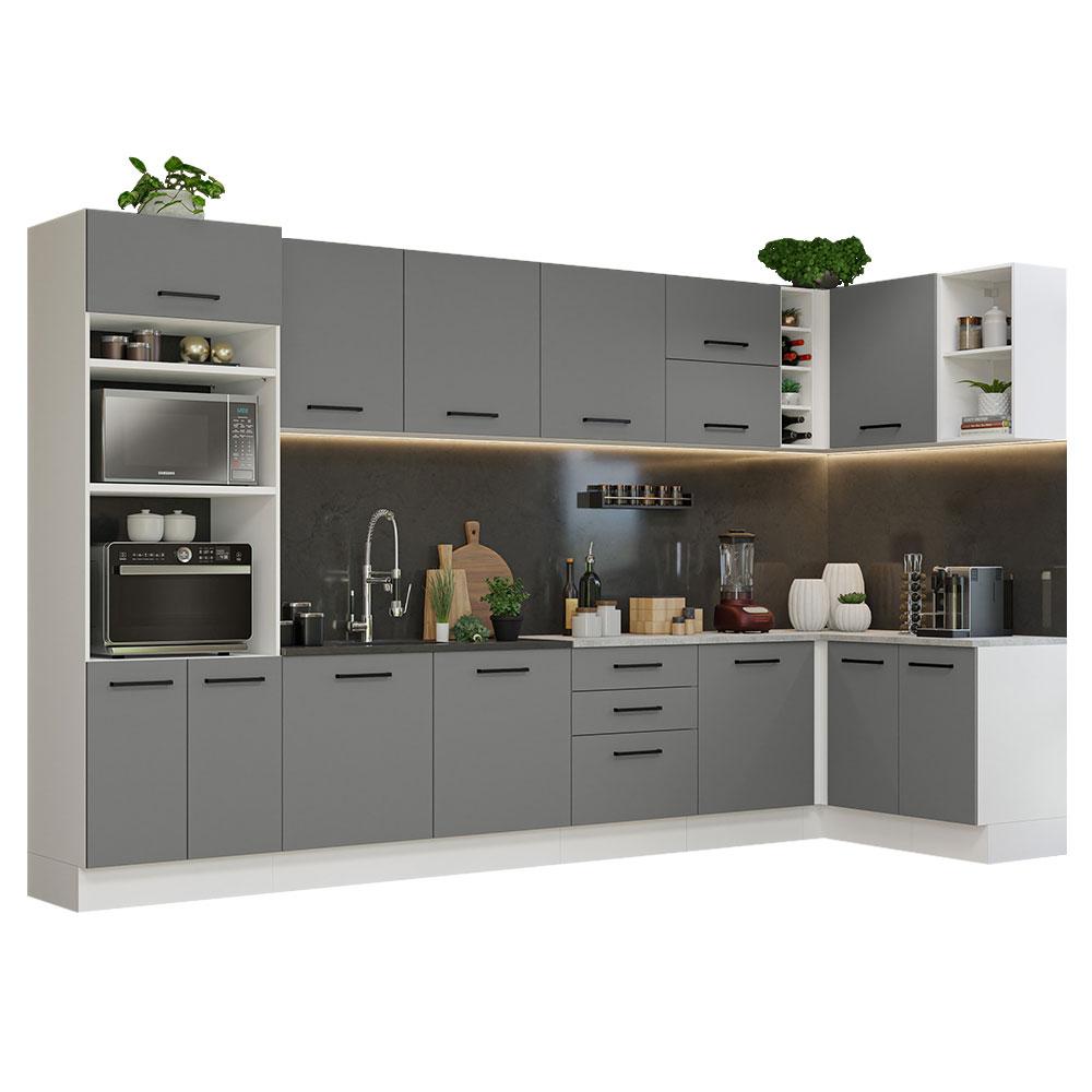 Armário de Cozinha Completa de Canto 499cm Branco/Cinza Agata Madesa 01
