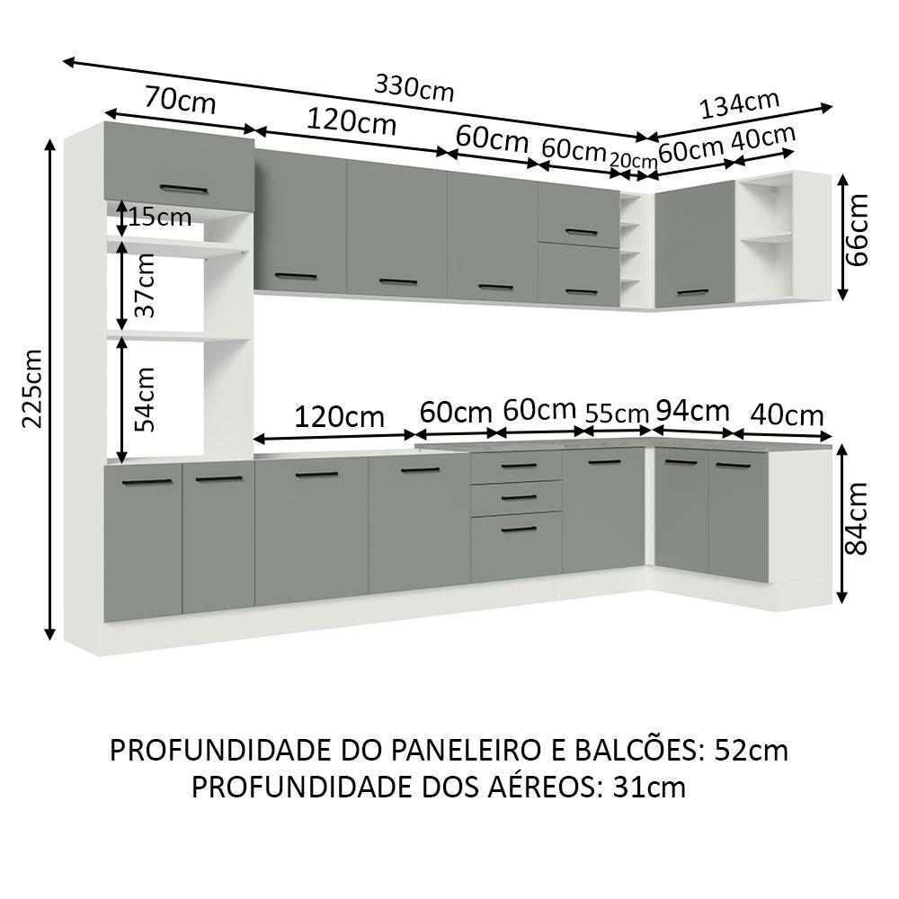 Armário de Cozinha Completa de Canto 499cm Branco/Cinza Agata Madesa 01