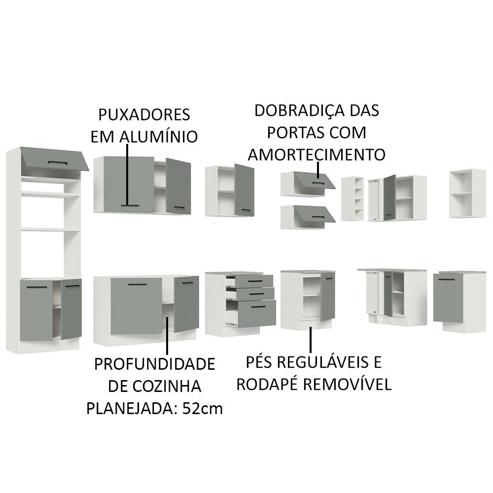 Armário de Cozinha Completa de Canto 499cm Branco/Cinza Agata Madesa 01