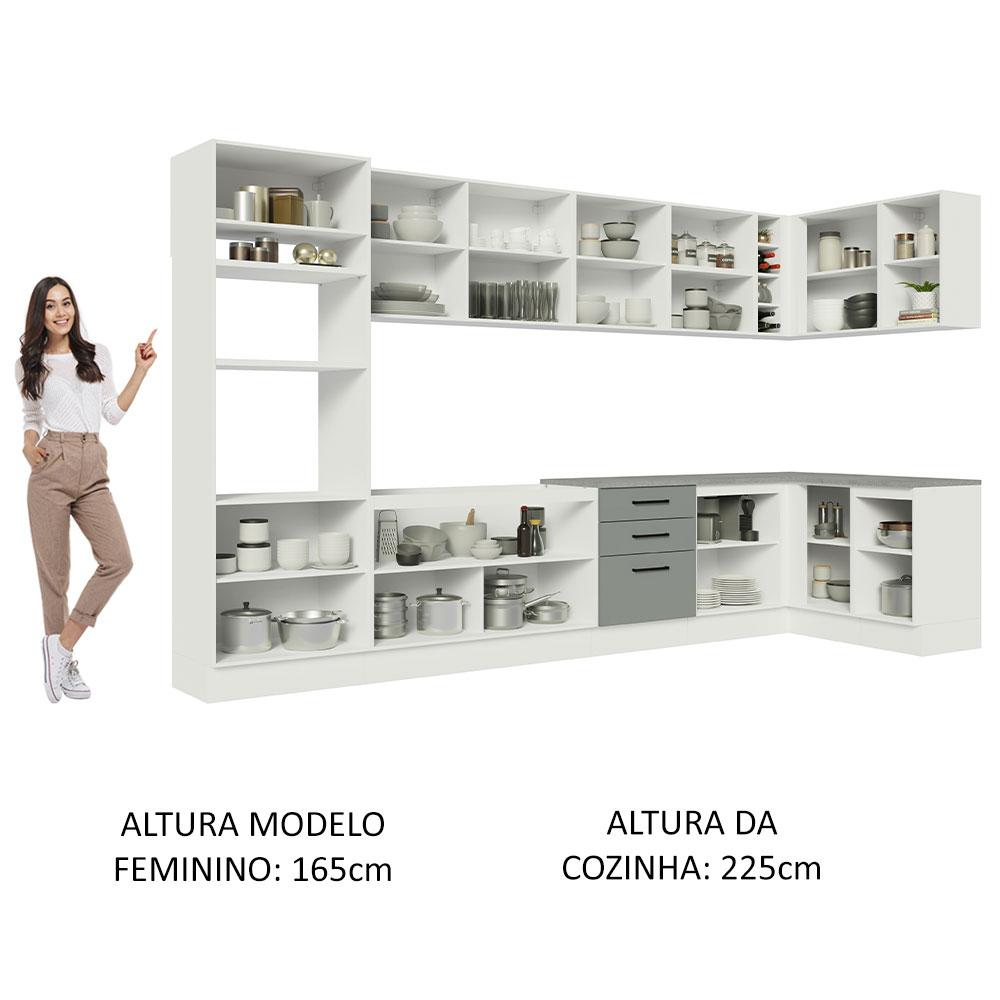 Armário de Cozinha Completa de Canto 499cm Branco/Cinza Agata Madesa 01