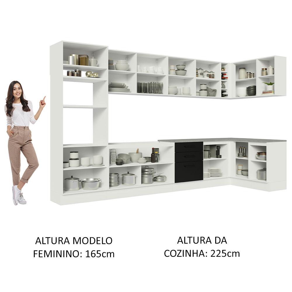 Armário de Cozinha Completa de Canto 499cm Branco/Preto Agata Madesa 01