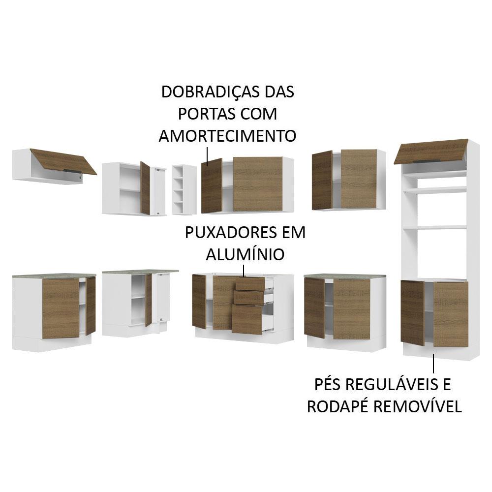 Armário de Cozinha Completa de Canto 499cm Branco/Rustic Stella Madesa 01