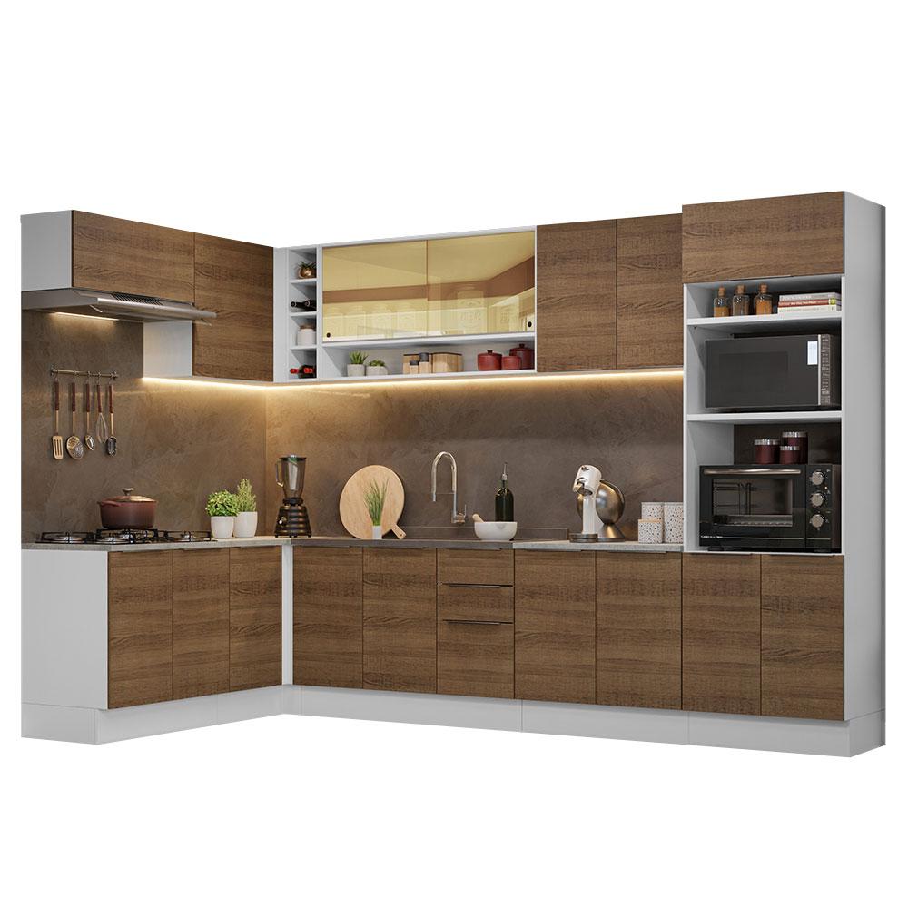 Armário de Cozinha Completa de Canto 499cm Branco/Rustic Stella Madesa 02