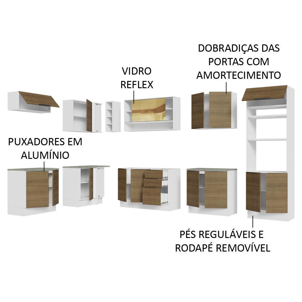 Armário de Cozinha Completa de Canto 499cm Branco/Rustic Stella Madesa 02