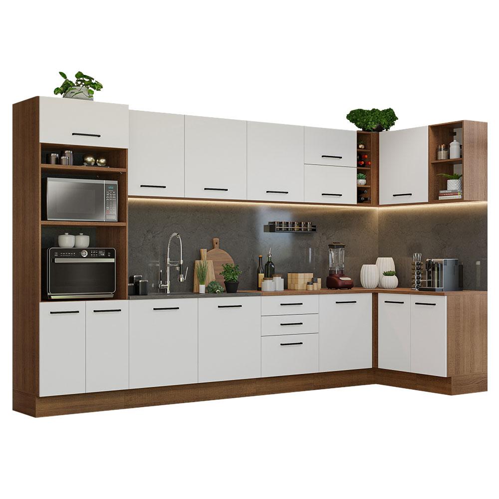 Armário de Cozinha Completa de Canto 499cm Rustic/Branco Agata Madesa 01