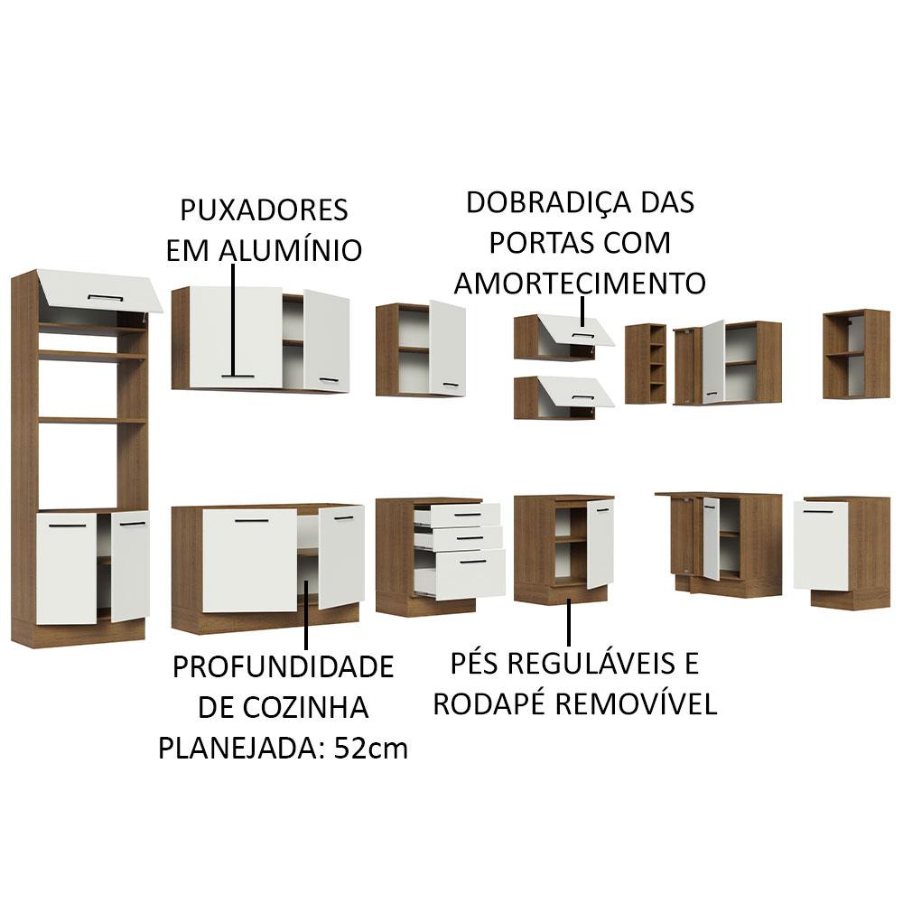 Armário de Cozinha Completa de Canto 499cm Rustic/Branco Agata Madesa 01