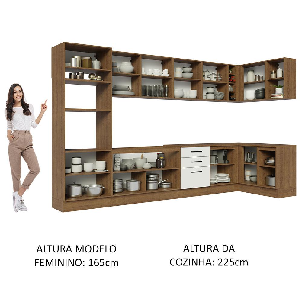 Armário de Cozinha Completa de Canto 499cm Rustic/Branco Agata Madesa 01