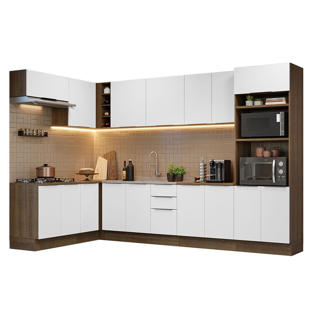 Armário de Cozinha Completa de Canto 499cm Rustic/Branco Stella Madesa 01