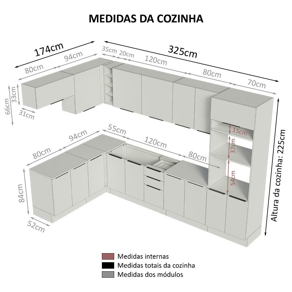 Armário de Cozinha Completa de Canto 499cm Rustic/Branco Stella Madesa 01