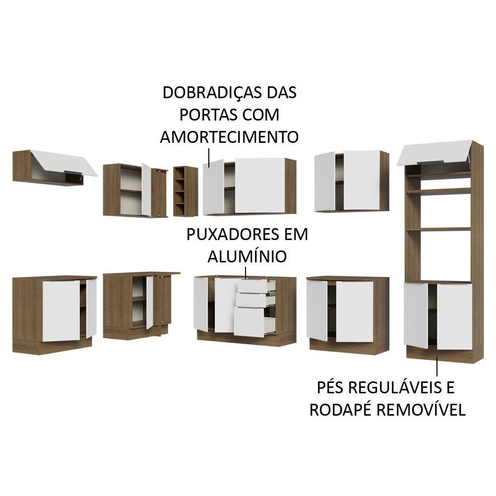 Armário de Cozinha Completa de Canto 499cm Rustic/Branco Stella Madesa 01