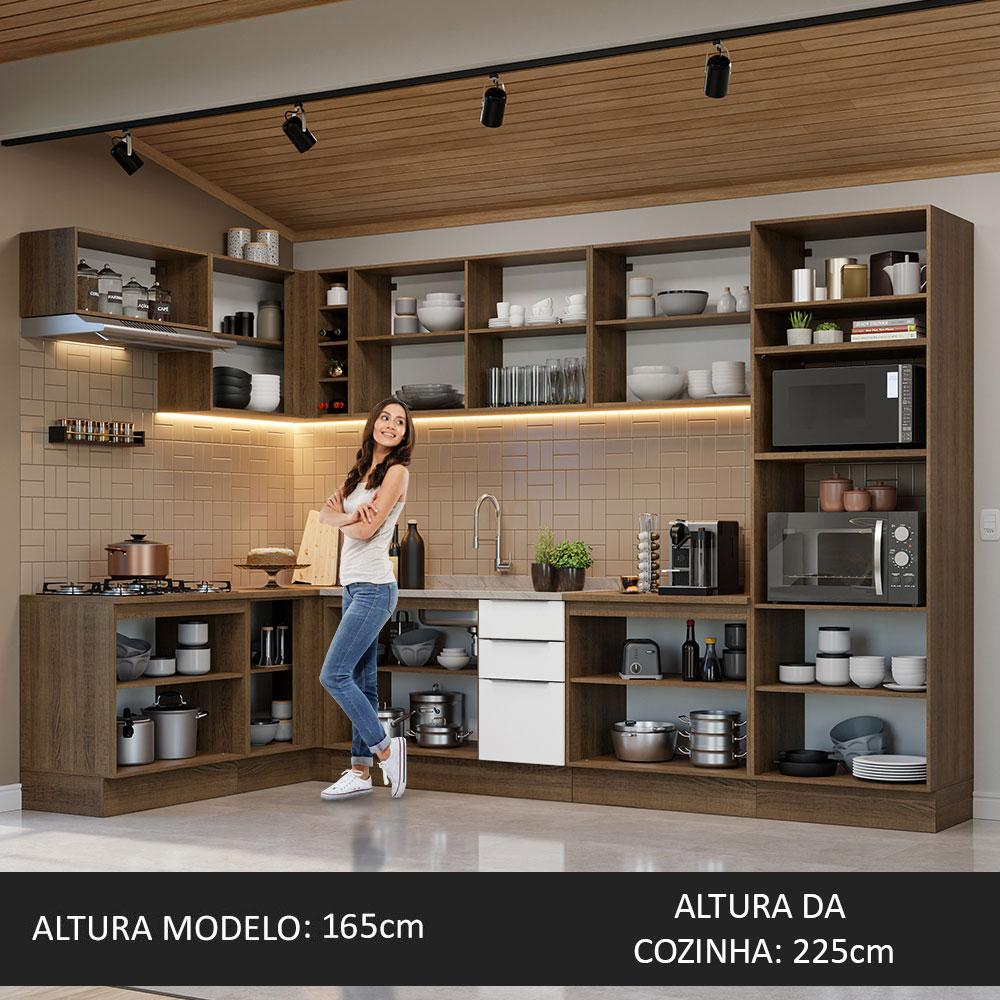 Armário de Cozinha Completa de Canto 499cm Rustic/Branco Stella Madesa 01
