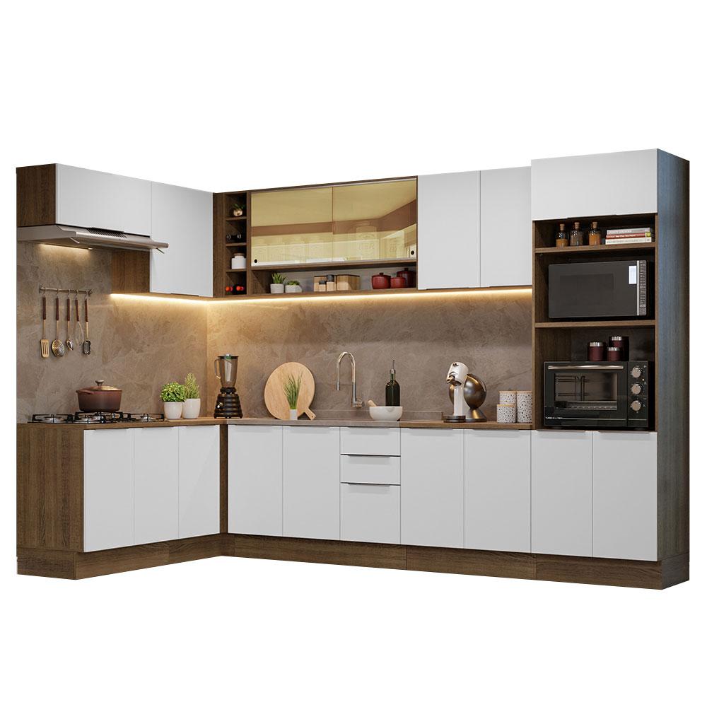 Armário de Cozinha Completa de Canto 499cm Rustic/Branco Stella Madesa 02