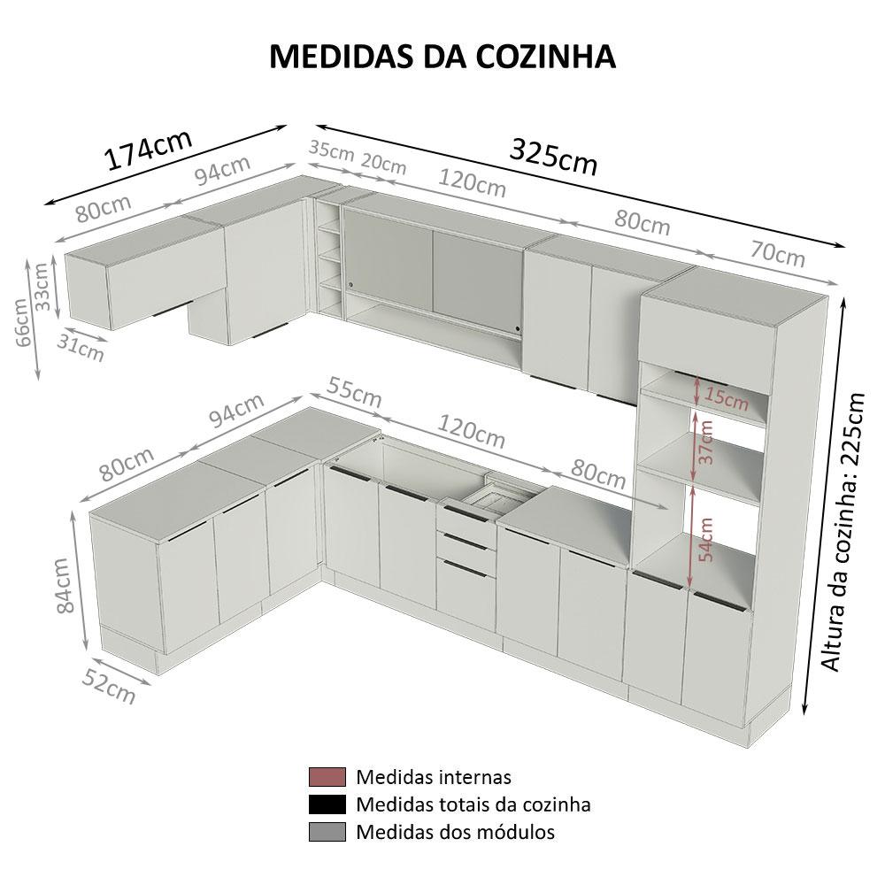 Armário de Cozinha Completa de Canto 499cm Rustic/Branco Stella Madesa 02