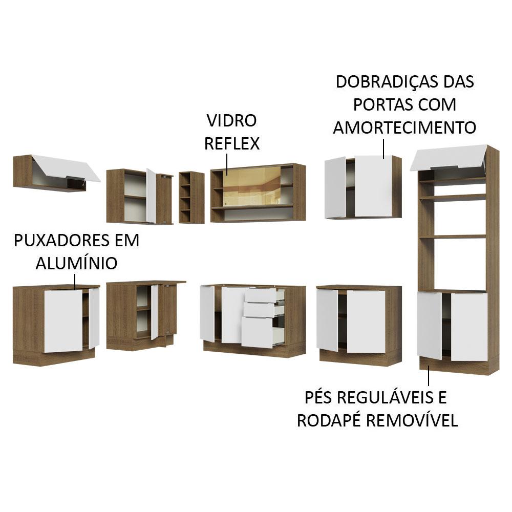 Armário de Cozinha Completa de Canto 499cm Rustic/Branco Stella Madesa 02