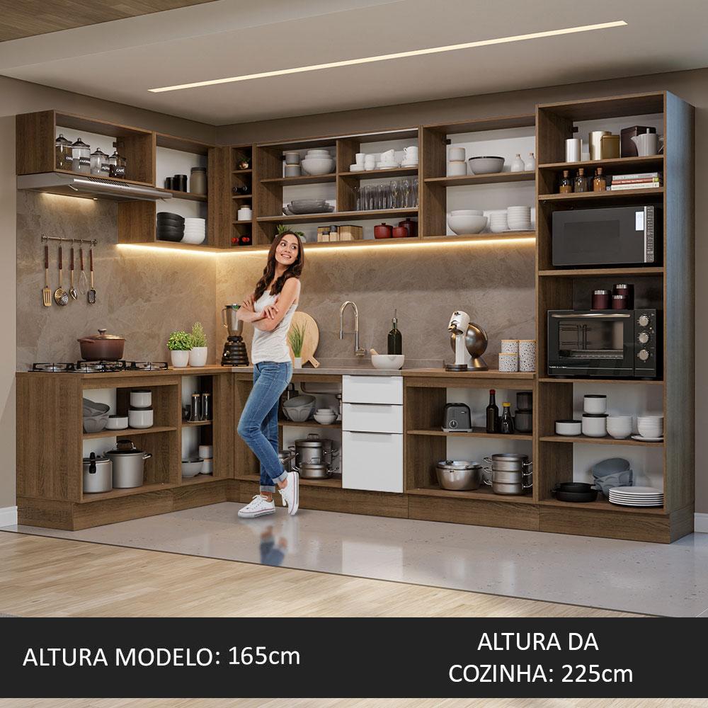 Armário de Cozinha Completa de Canto 499cm Rustic/Branco Stella Madesa 02