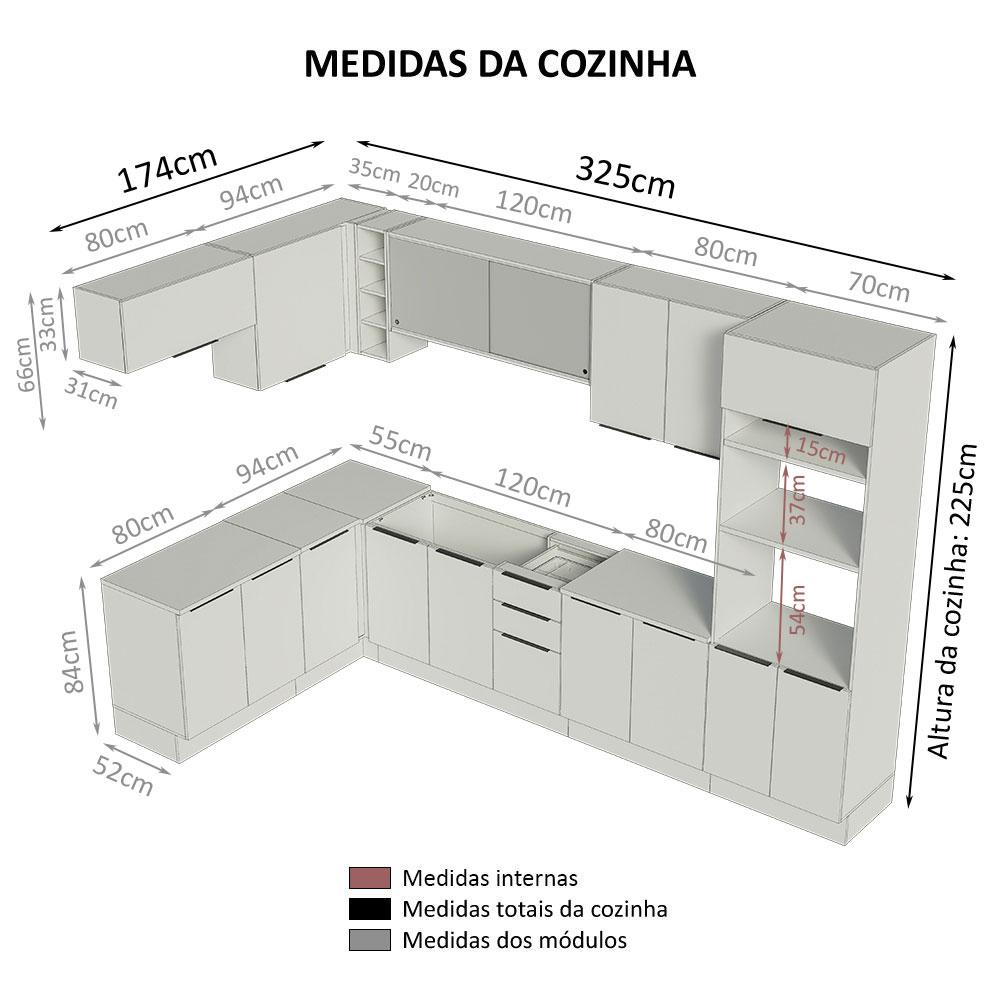 Armário de Cozinha Completa de Canto 499cm Rustic/Branco Stella Madesa 03