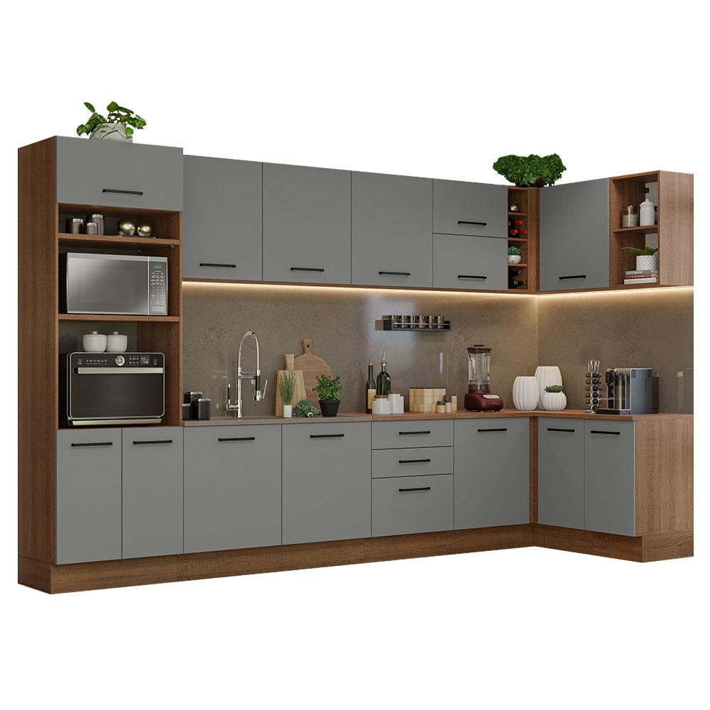 Armário de Cozinha Completa de Canto 499cm Rustic/Cinza Agata Madesa 01